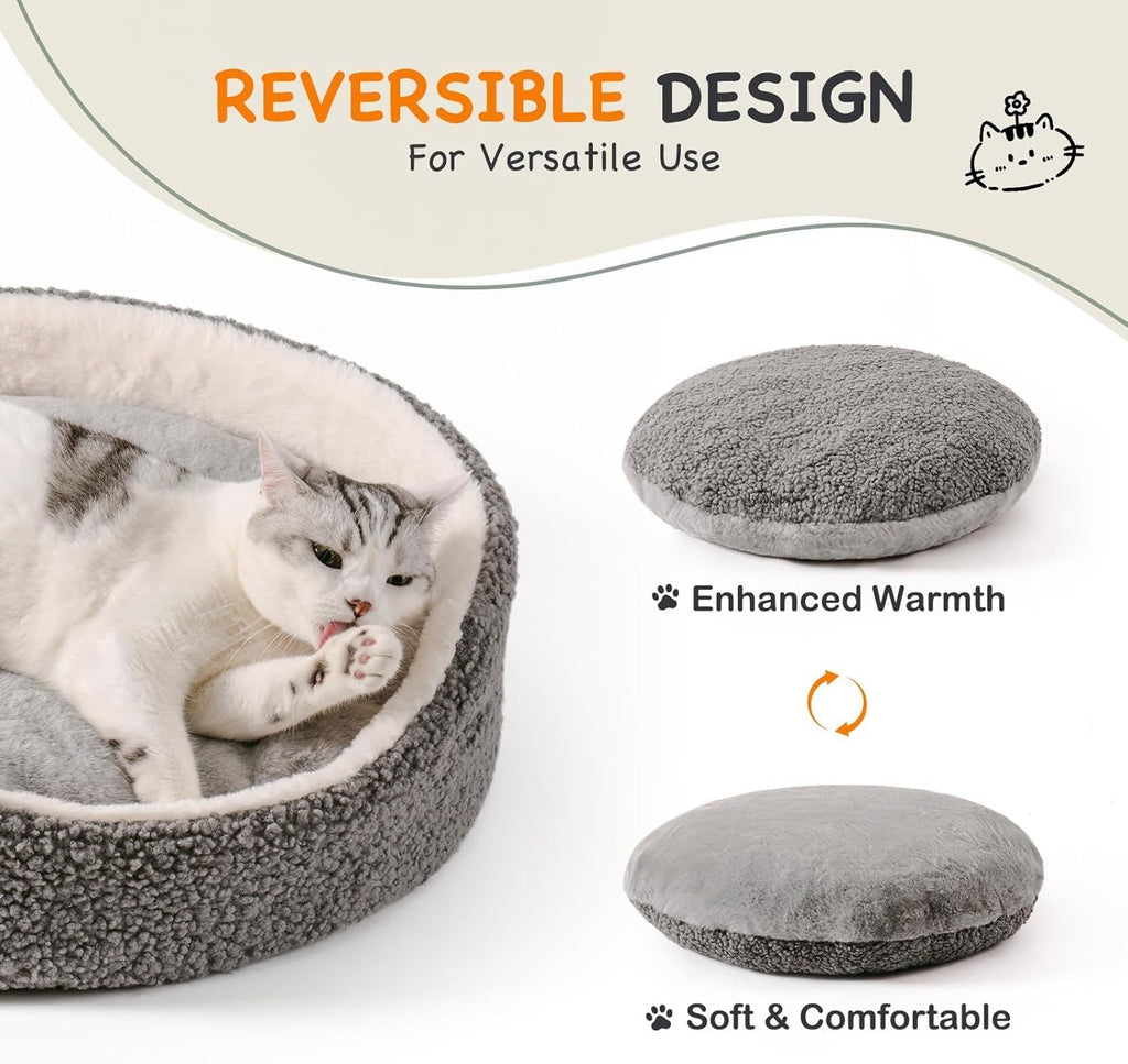 Mewoo Washable Pet Bed For Small Dogs & Cats - 23x23x7 Inch Orthopedic Dog Bed With Non-Slip Bottom, Plush Round Bed For Puppies & Indoor Kittens, Grey